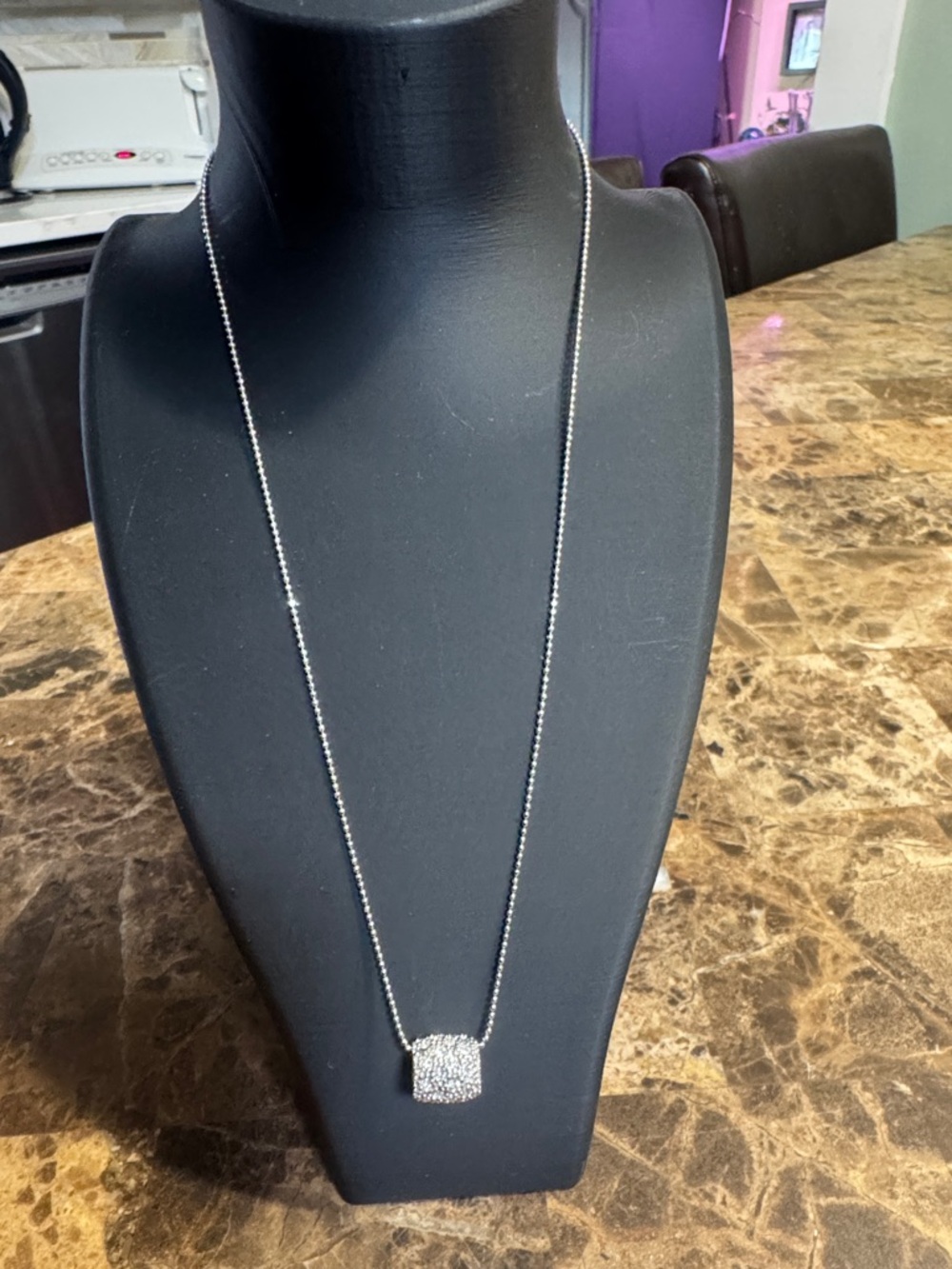 Lia Sophia Silver Pavé Square Pendant Necklace